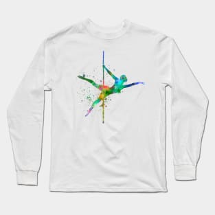 woman pole dancer silhouette in watercolor Long Sleeve T-Shirt